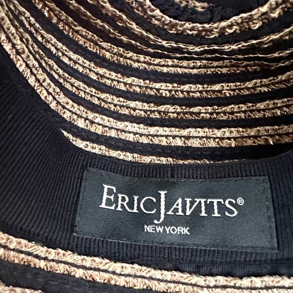 Eric Javits Beige Tan Black Stripe Squishee Packable Straw Bucket Hat UPF 50 OS - Picture 5 of 7